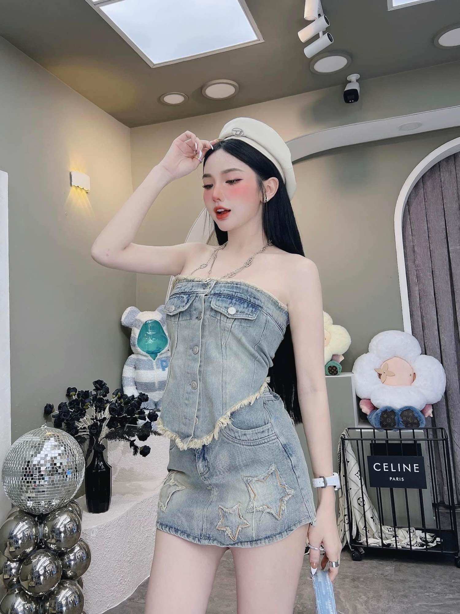 Set áo quây mix chân váy jean sao (có bán lẻ áo)