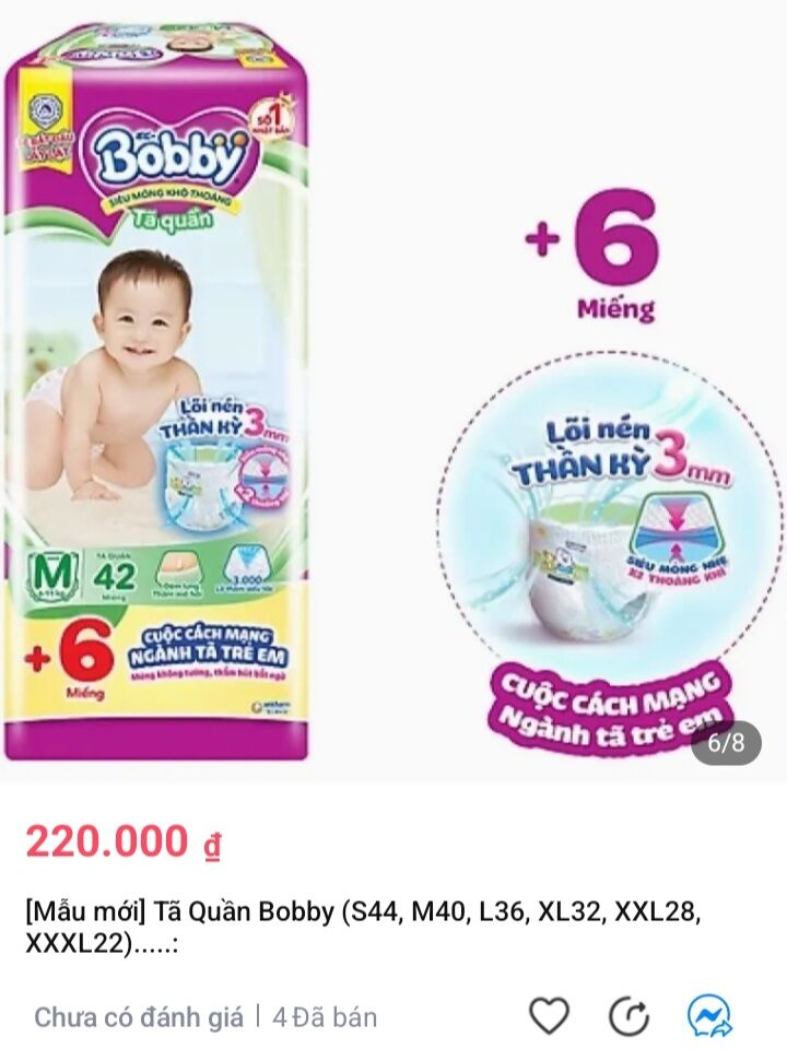 [GIÁ SỐC] Bỉm tã quần Bobby chính hãng size L ( L38 tặng 6 miếng)