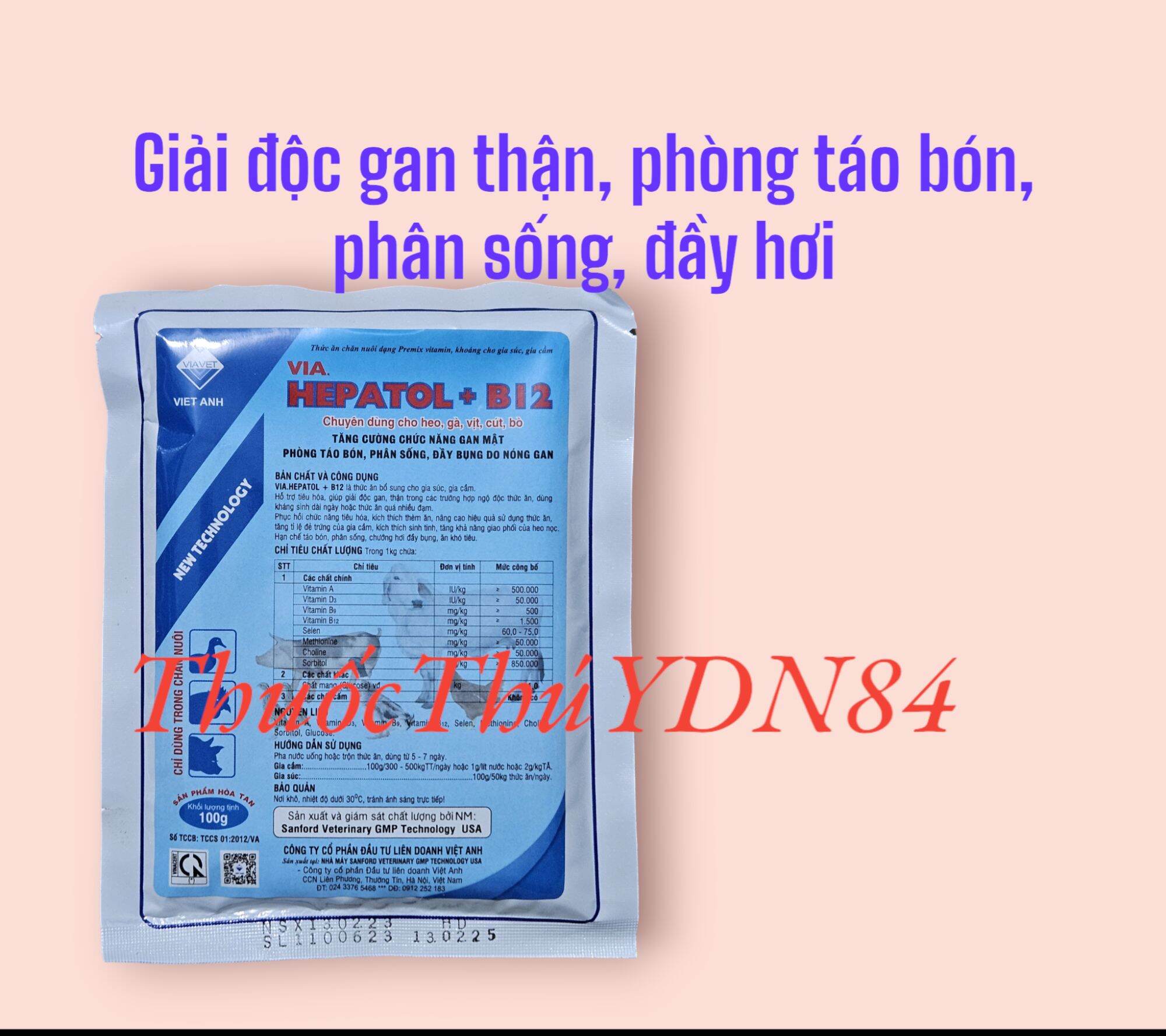HEPATOL B12 GIẢI ĐỘC GAN THẬN LÁCH CHO GIA SÚC GIA CẦM GÀ ĐÁ GÓI 100G
