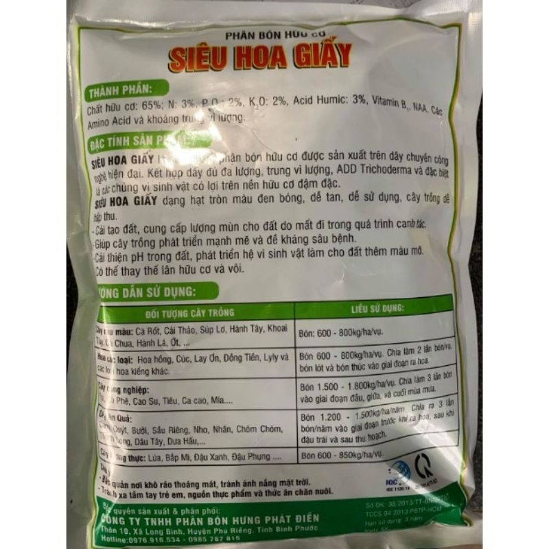 0PHÂN BÓN HỮU CƠ SIÊU HOA GIẤY túi 700g