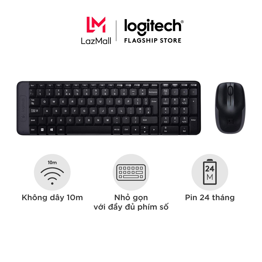 Combo chuột phím không dây Logitech MK215 - nhỏ gọn với đủ phím số 1 đầu thu USB không dây 10m pin 2