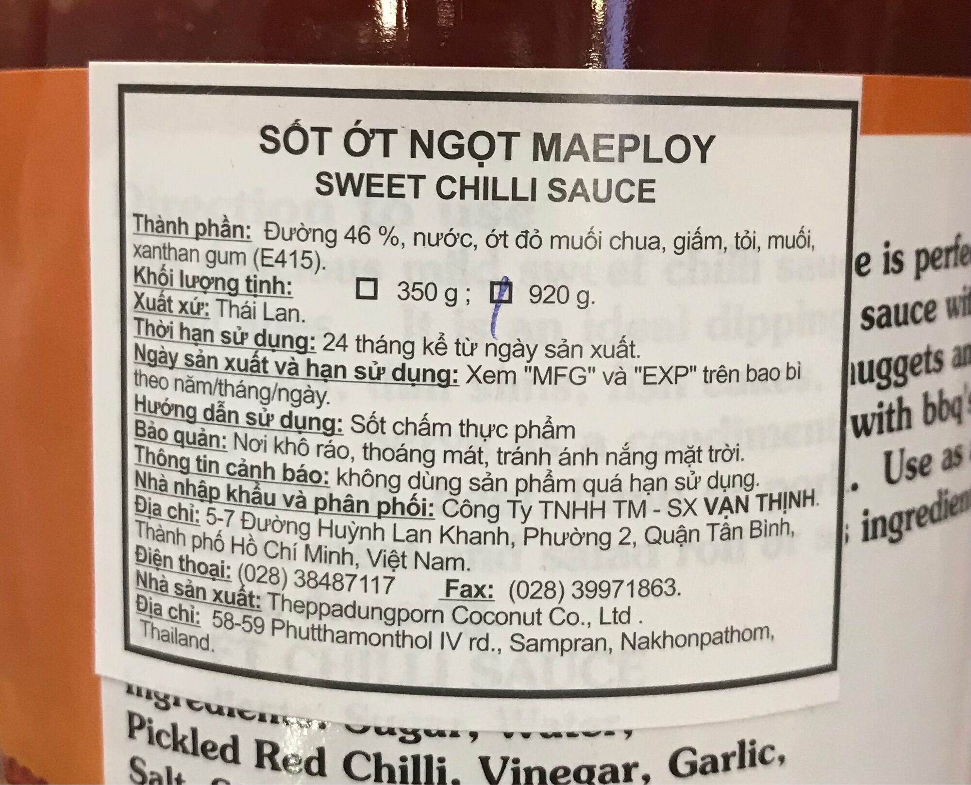 MAE PLOY Sốt Ớt Ngọt Thái Lan 920g