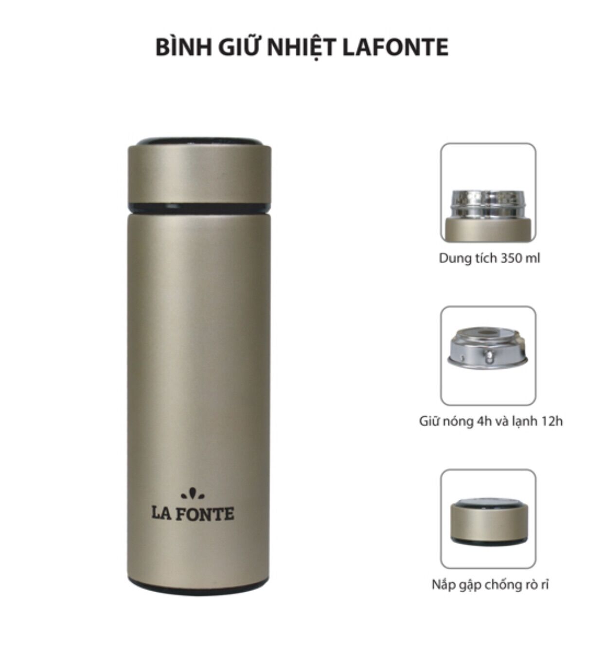 Bình giữ nhiệt la fonte 350ml màu gold - 180732