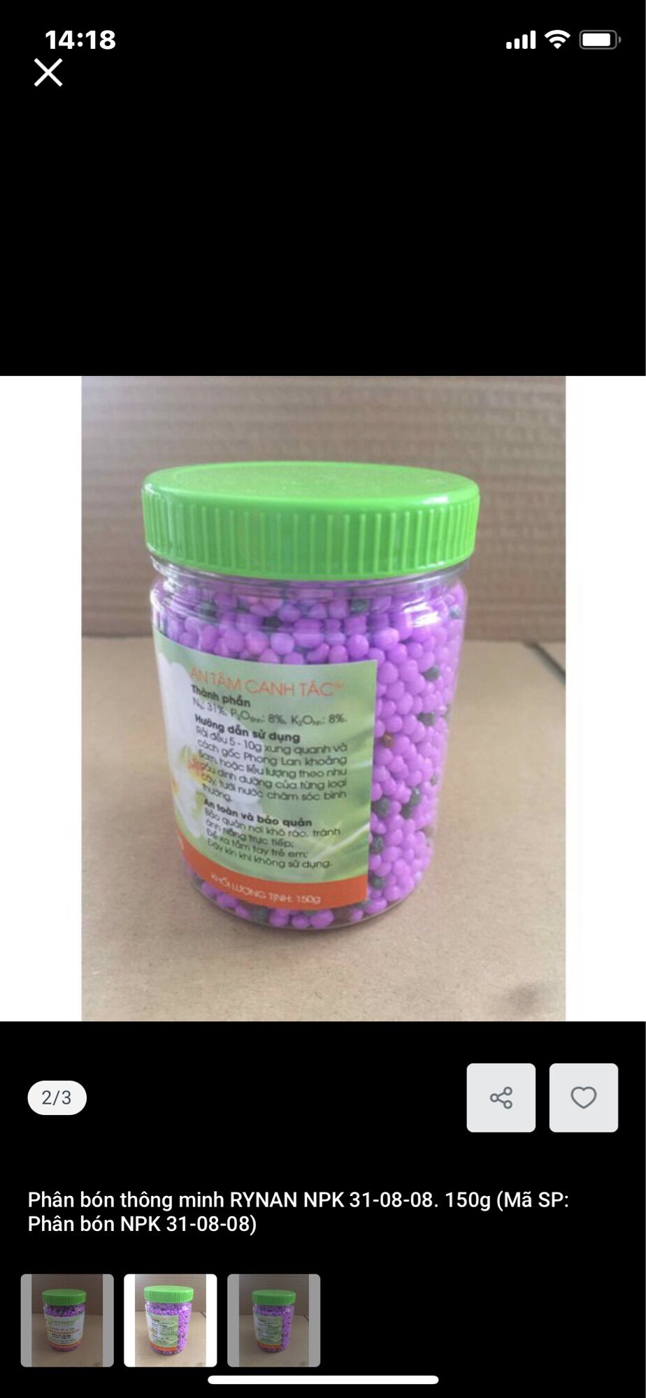 Phân bón thông minh tan chậm Rynan 31-08-08 150g