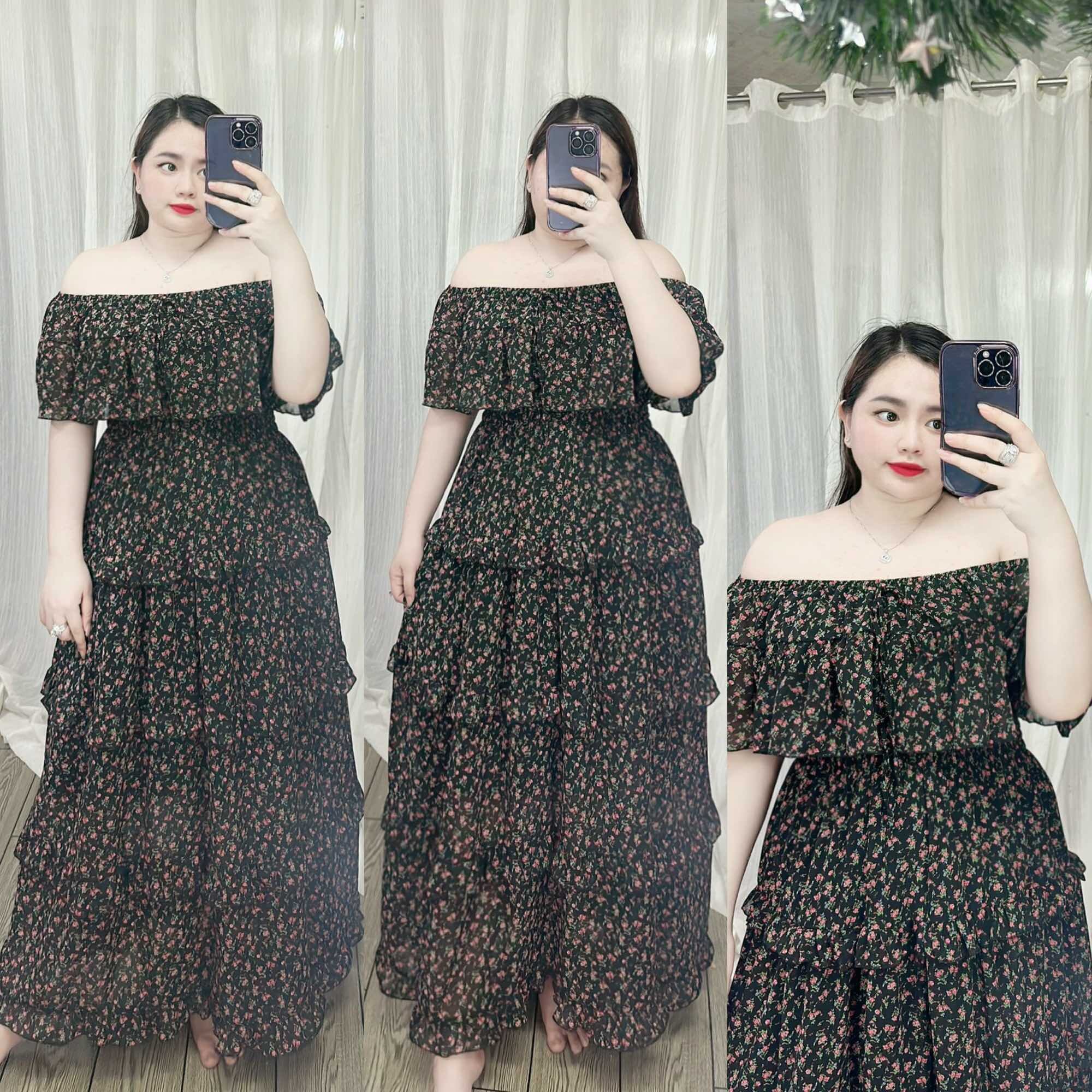 [Bigsize 60-90kg] Đầm maxi trễ vai bèo