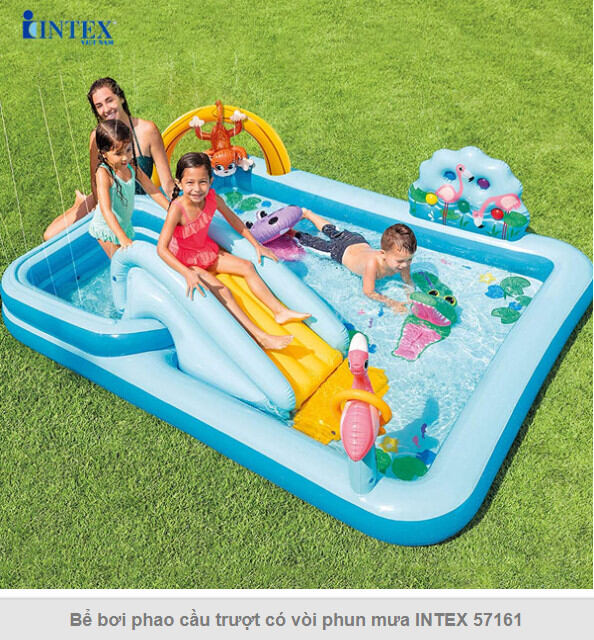 Bể bơi phao hồ cầu trượt có vòi phun mưa intex 2m44,phao hồ bơi tắm cho bé tại nhà