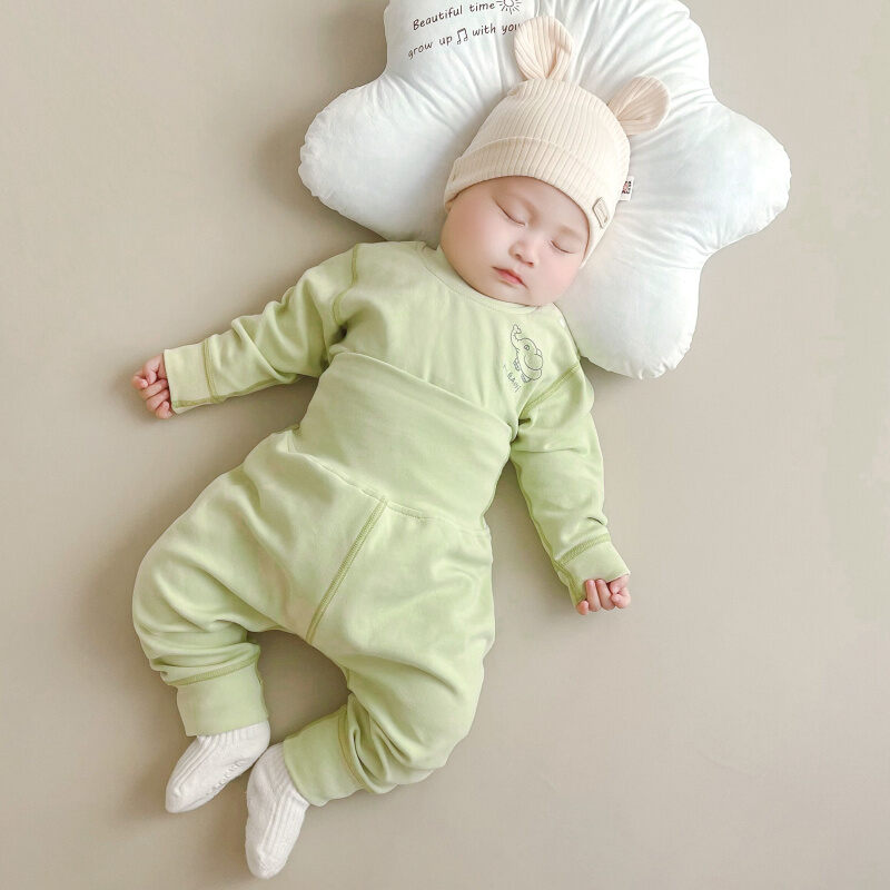 Bộ đồ mùa xuân thu đông cho bé bộ đồ lót cotton cho bé bộ hai chiếc quần mông mông to bảo vệ bụng cạp cao bộ đồ mặc nhà hoạt hình