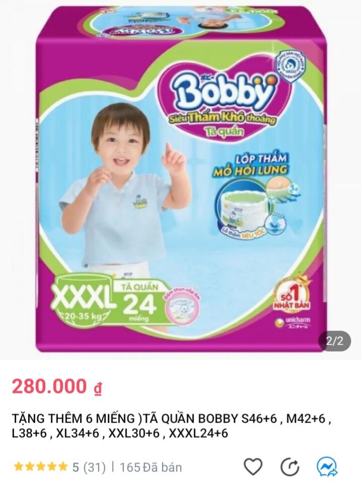 [GIẢM SỐC - Chính hãng] Bỉm tã quần Bobby size M42, L38, XXL30 tặng 6 miếng