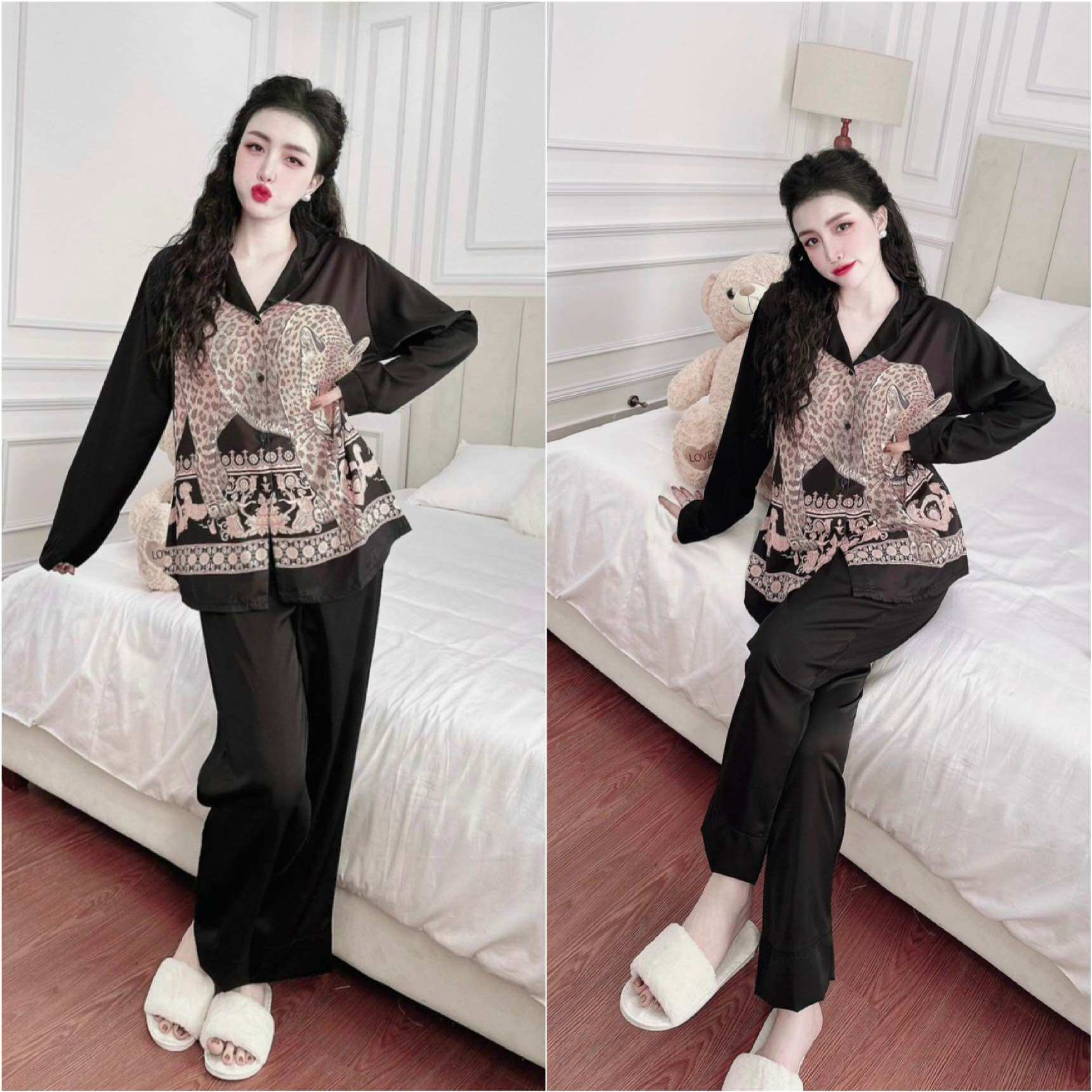 (50-110kg) Đồ Bộ Lụa Mango In 5D Tay Dài Quần Dài