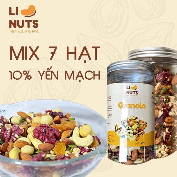 Granola siêu hạt 10% yến mạch LiNUTS, ngũ cốc ăn kiêng giảm cân không đường healthy tốt cho gym, yoga, Granola Hạt Ngũ cốc dinh dưỡng cho người ăn kiêng, Ngũ Cốc Granola Siêu Hạt Điều Macca Hạnh Nhân Óc chó Nho khô ít Yến mạch
