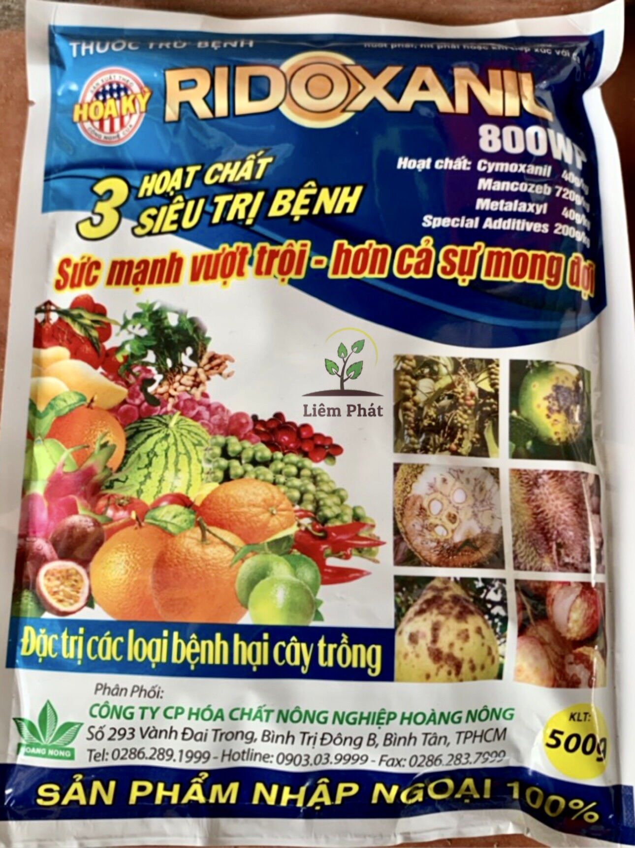 Ridoxanil 800wp gói 500g của hoàng nông, sức mạnh vượt trội với 3 hoạt chất siêu việt