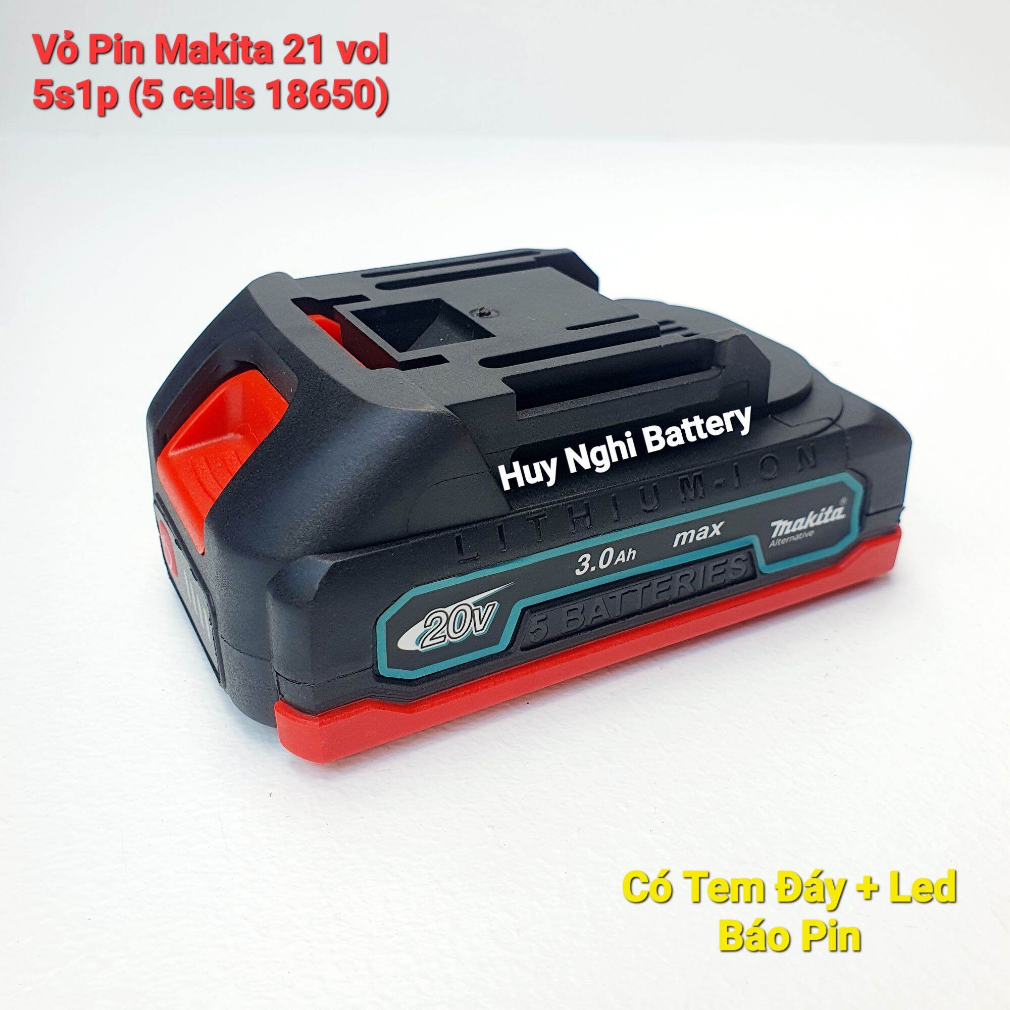 Vỏ pin makita 18v - 5 cell 18650 - chống sốc - có led báo pin