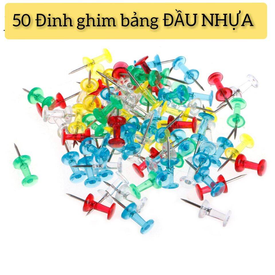 set 50 đinh ghim đầu nhựa, dùng ghim bảng nỉ, mút xốp, bảng nhung, tài liệu, giấy