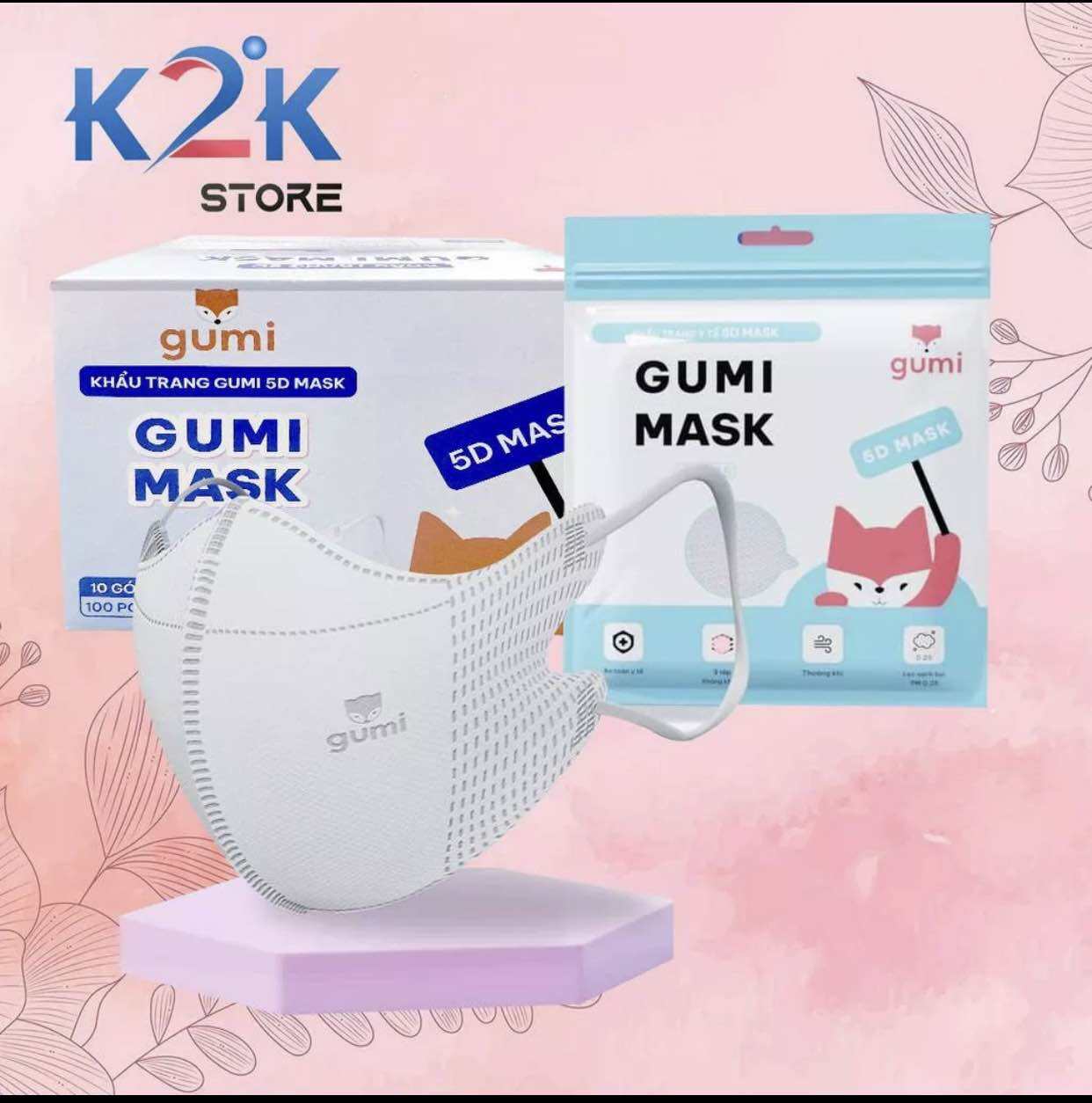 [100 CHIẾC] Khẩu trang y tế 5D Gumi 3 lớp mask kháng khuẩn lọc bụi PM 2.5