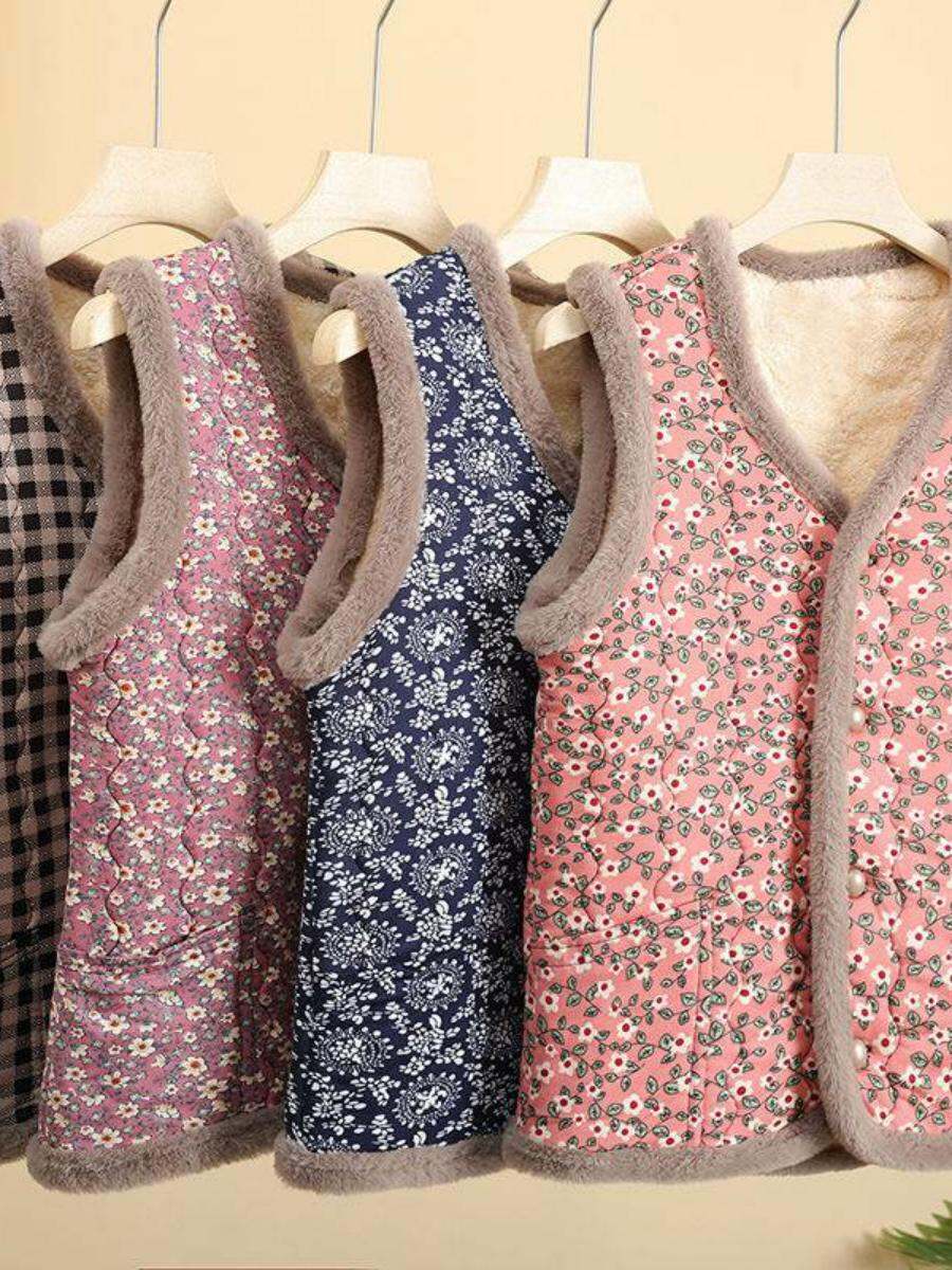 Áo Vest Lót Lông Cừu Dày Cho Phụ Nữ Trung Niên Và Cao Tuổi Thời Trang Thu Đông Có Viền Tua Rua Ấm Áp Chất Liệu Polyester