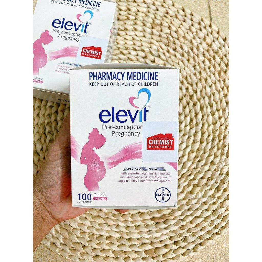 Vitamin tổng hợp cho bà bầu 3 giai đoạn Elevit 100v, Elevit cho mẹ bầu hộp 100 viên - Hàng Úc chính hãng, date mới, mẫu mới