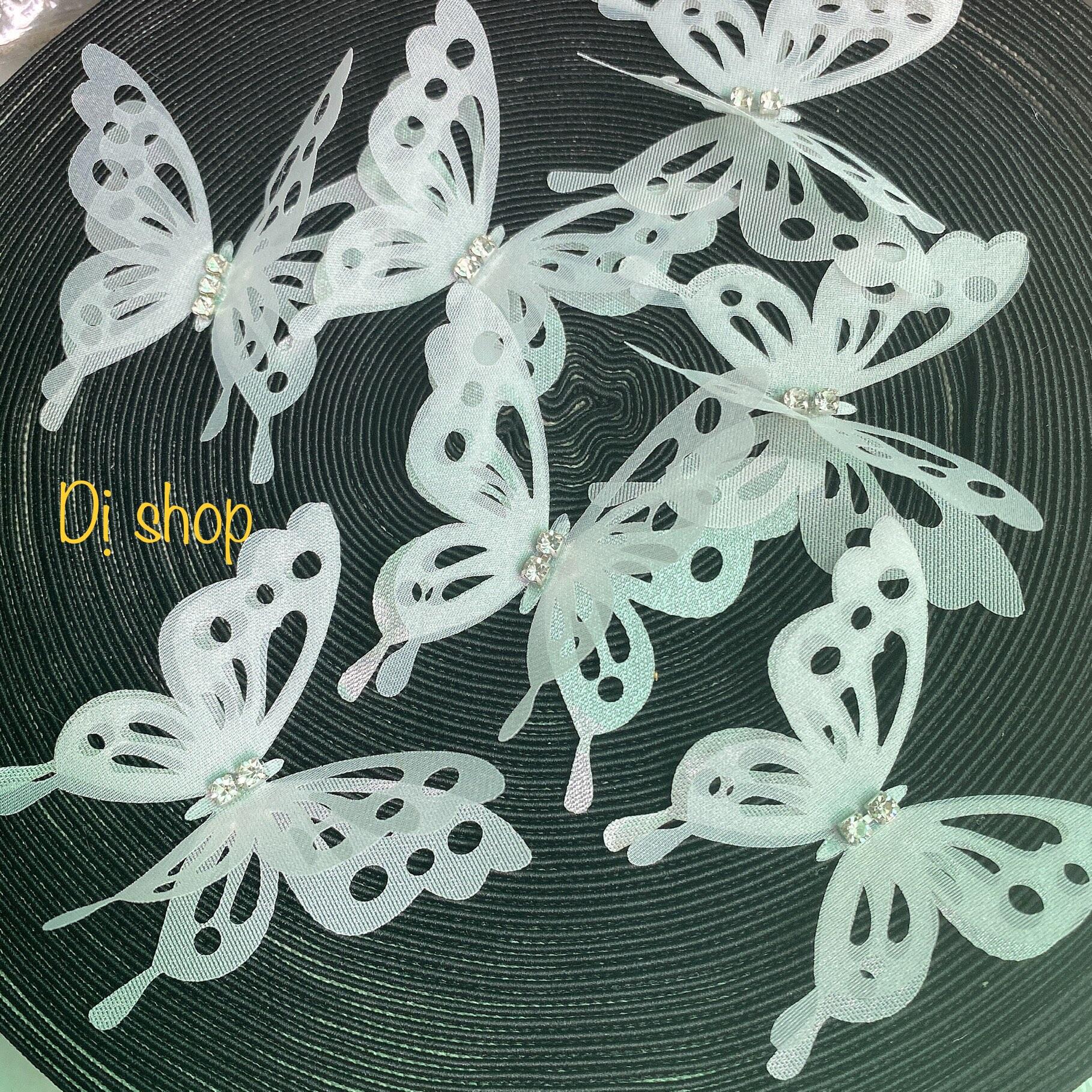 Sét 5 bướm Voan 5.5cm đính đá siêu sáng