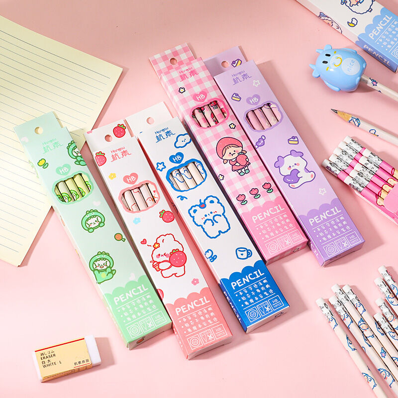 Set 10 Bút Chì Gỗ HB Kèm Gôm Tẩy Họa Tiết Hoạt Hình Dễ Thương,Bút Chì HB Chất Lượng Cao ANANStore