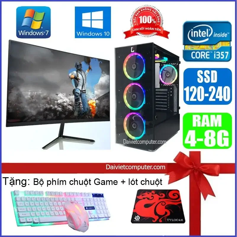 Bộ máy tính PC Game + Màn  FullHD 24 inch i7 /i5 /i3 chơi PUBG mobile, PUBG lite