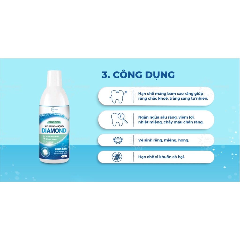 Dung Dịch Súc Miệng - Họng Diamond Nano Bạc A&C Pharma