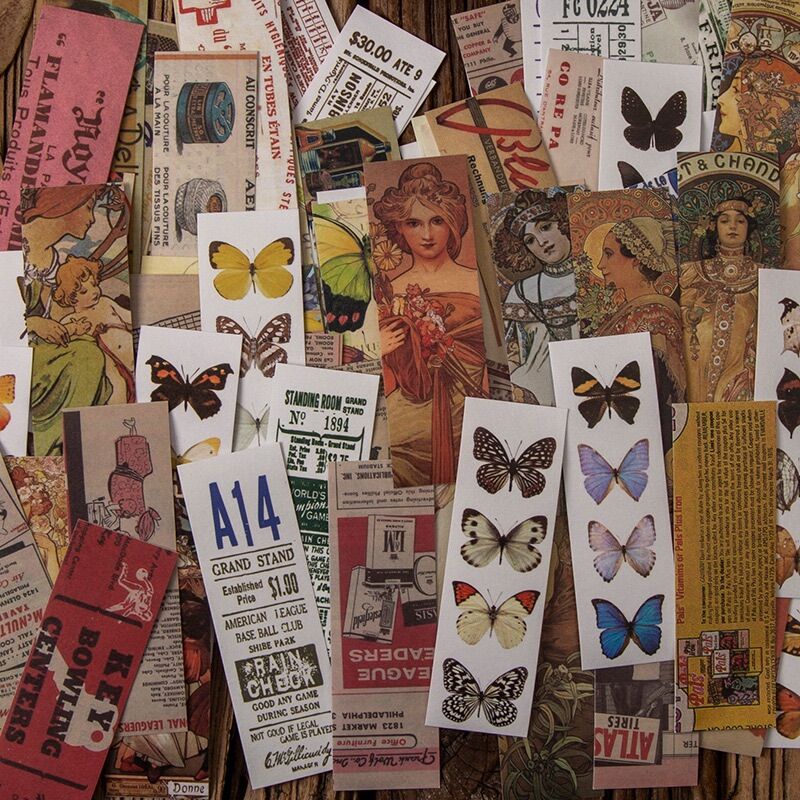 Cuốn 50 miếng stickers trang trí kiểu cổ điển vintage junkjournal