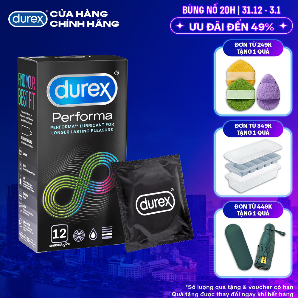  Bao cao su Durex Performa kéo dài thời gian size 52mm hộp 12 bao 