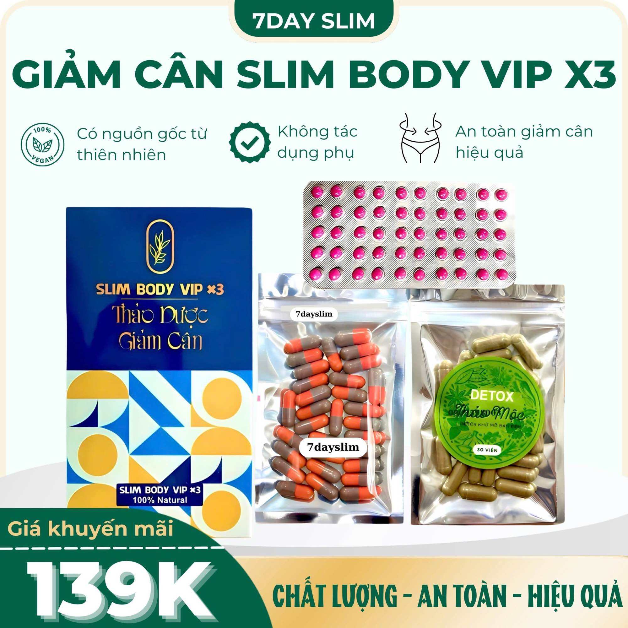 Giảm cân siết eo SLIM BODY VIP X3 cực mạnh,giảm chuyên sâu /Sét 3 món