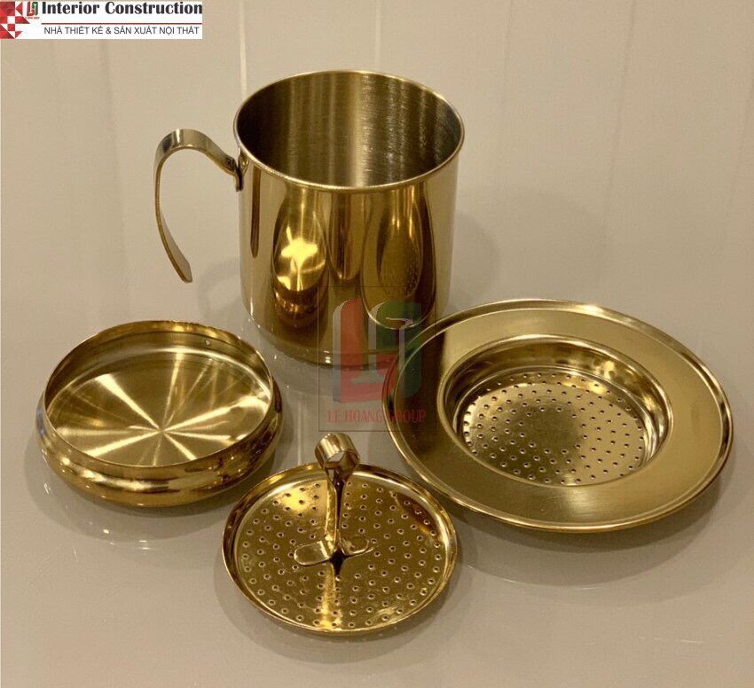 PHIN CAFE MẠ VÀNG NẮP NHẤN CAO CẤP, MUA 1 BỘ PHIN TẶNG 1 THÌA MẠ VÀNG INOX 304 TRỊ GIÁ 27K / THÌA