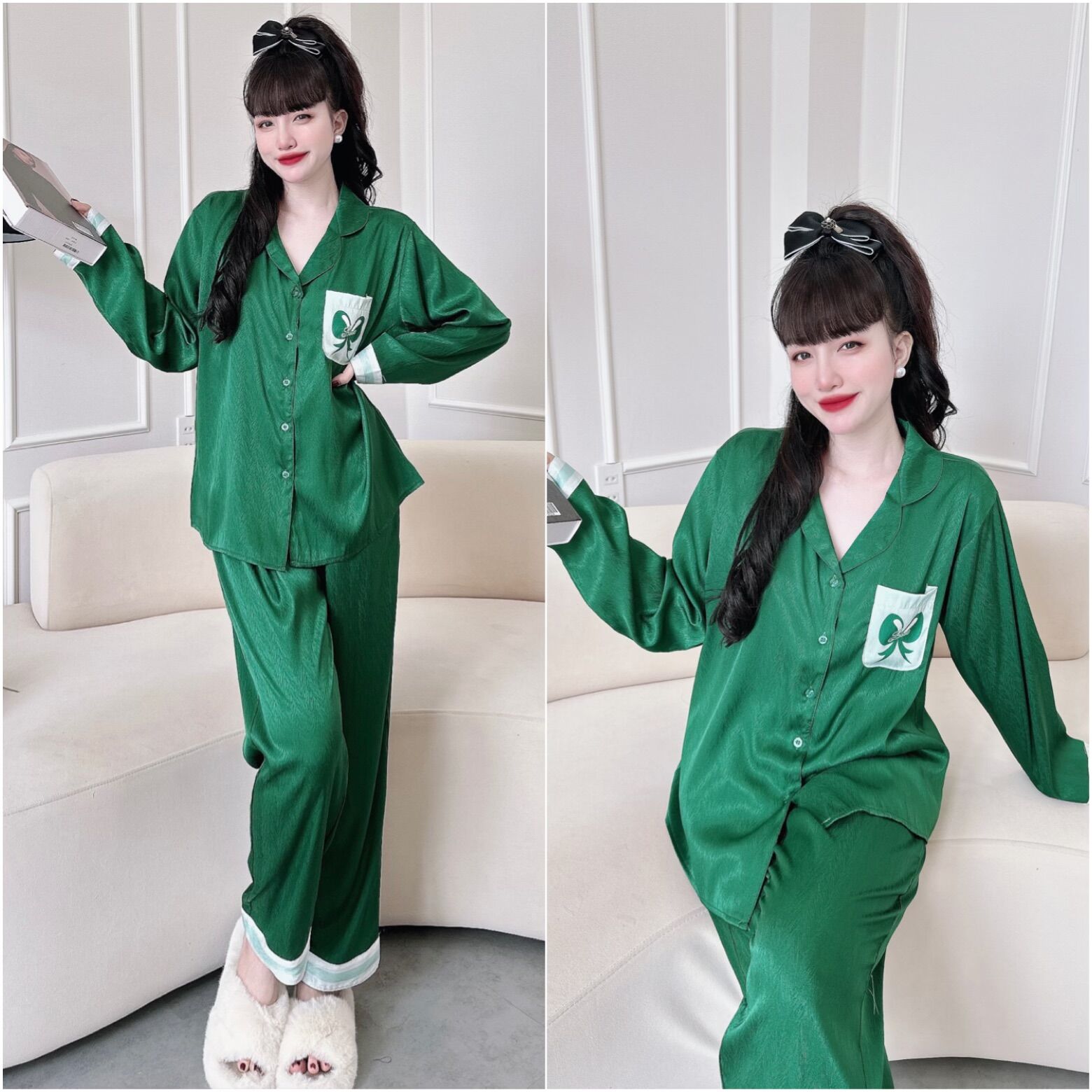 (Bigsize) Đồ bộ Lụa Xước Tiểu Thư - mẫu mới, sang chảnh, chất mát