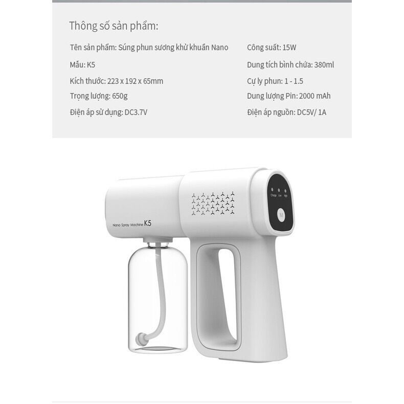 MÁY PHUN KHỬ KHUẨN NANO ĐA CHỨC NĂNG K5