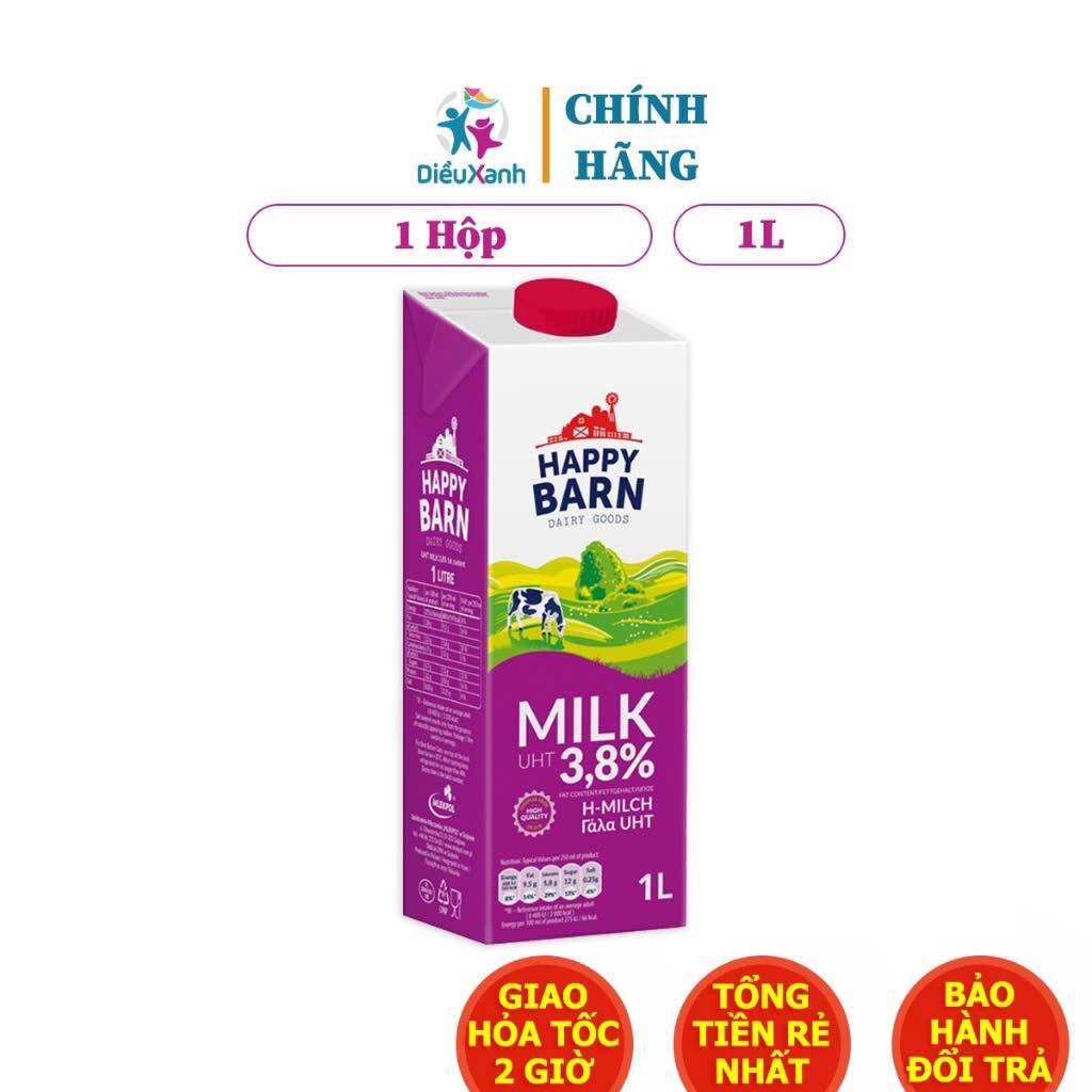 01 hộp Sữa tươi tiệt trùng không đường HAPPY BARN 1L béo 3.8% date 12 2024
