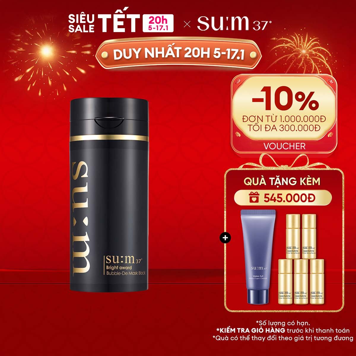 Mặt nạ đen thải độc và phục hồi da Su:m37 Bright Award Bubble De Mask Black 100ml
