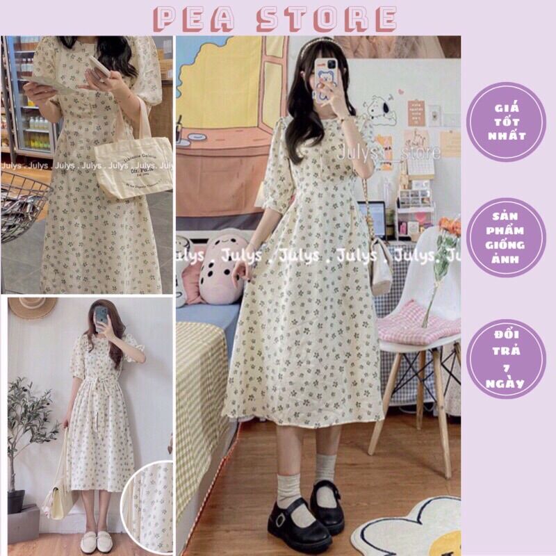 Váy hoa dáng dài thắt eo tiểu thư - Đầm babydoll dáng dài tiểu thư Pea Store