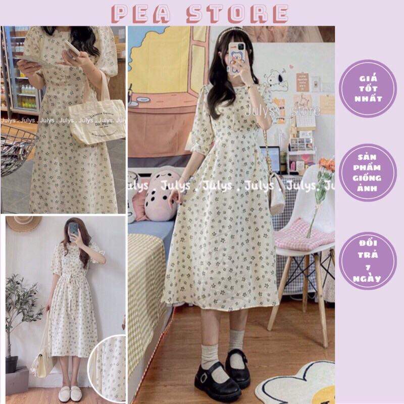 Váy hoa dáng dài thắt eo tiểu thư - Đầm babydoll dáng dài tiểu thư Pea Store [Hình thật]