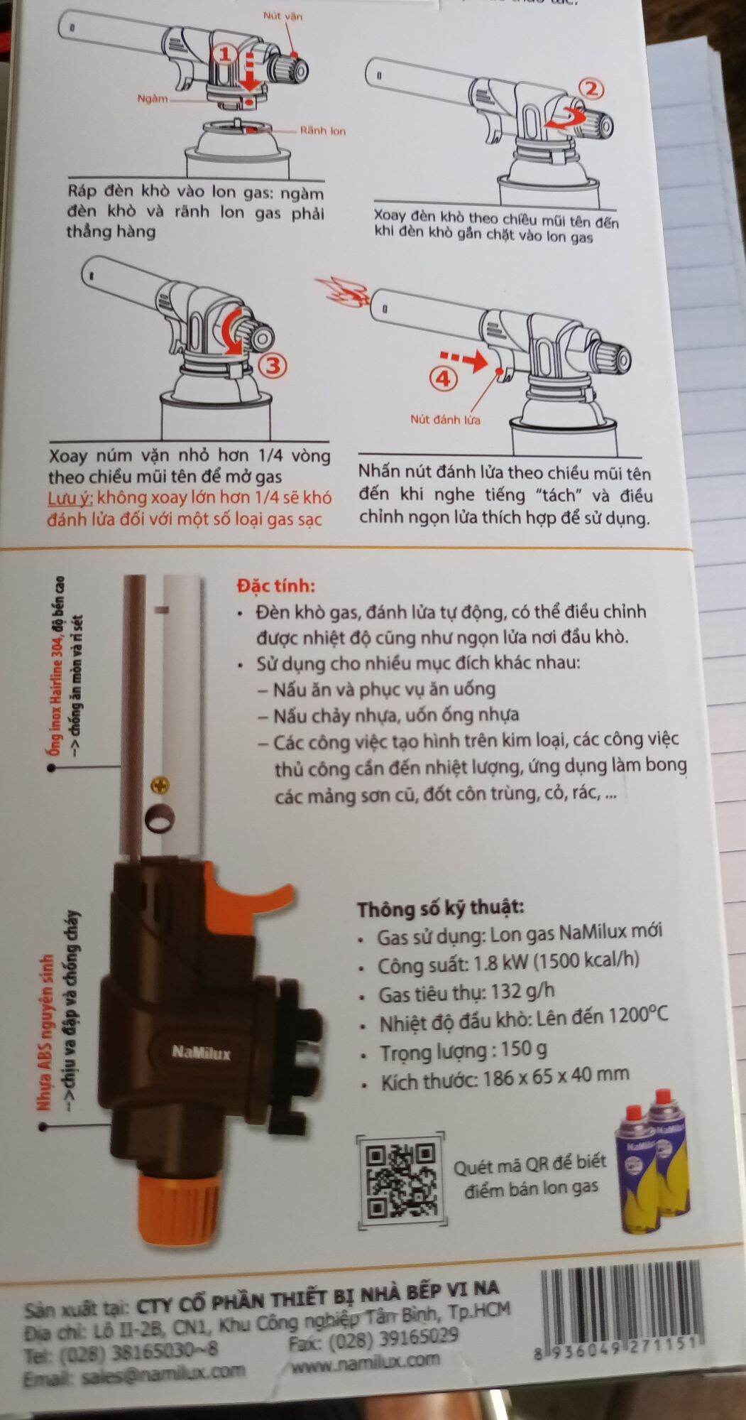 (Hàng chính hãng)Đèn khò gas Namilux TS2022RN