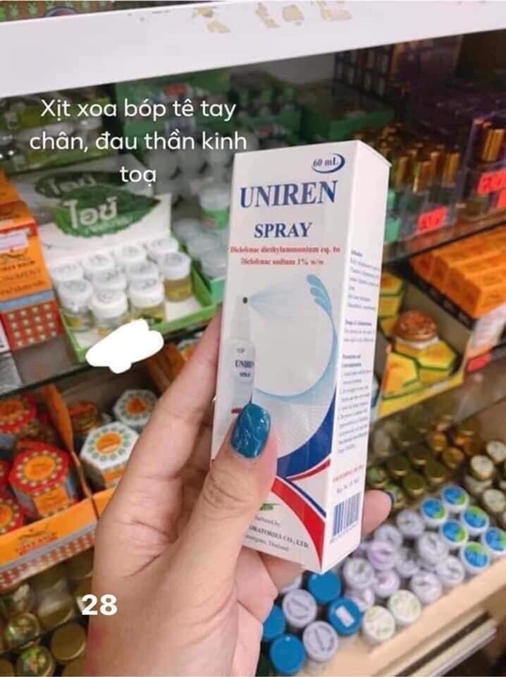 Chai xịt xoa bóp uniren spray 60ml thái lan