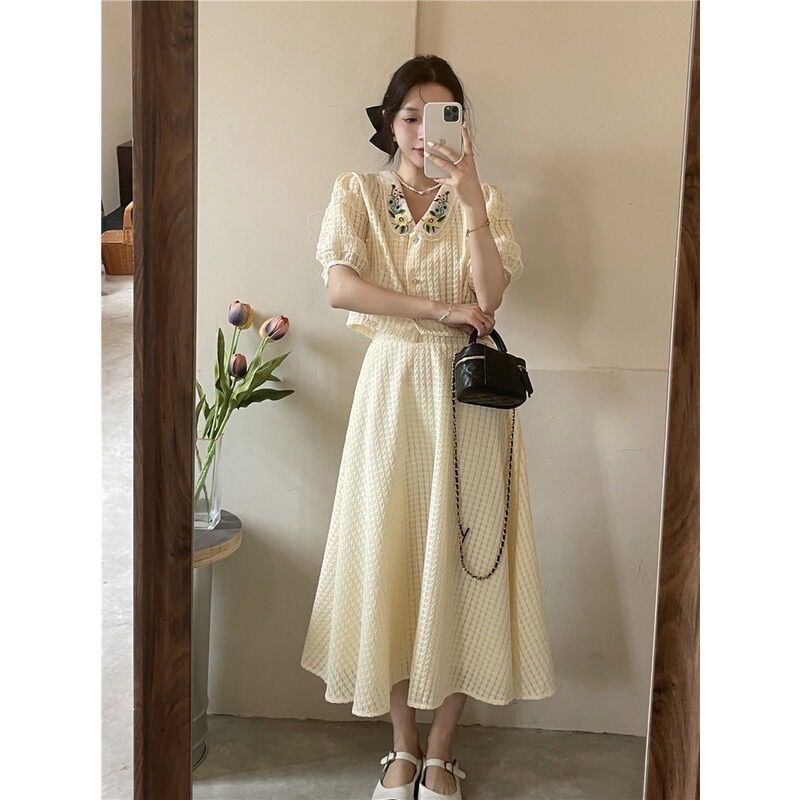 Set trang phục nữ tiểu thư áo + chân váy dáng dài
