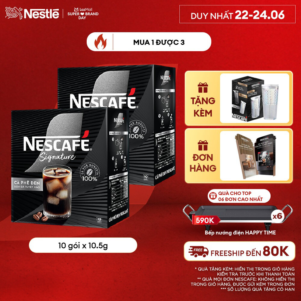 [ƯU ĐÃI THÁNG 6] Combo 2 hộp Cà phê đen hòa tan NESCAFÉ Signature Hộp 10 gói ĐẬM ĐÀ TUYỆT HẢO
