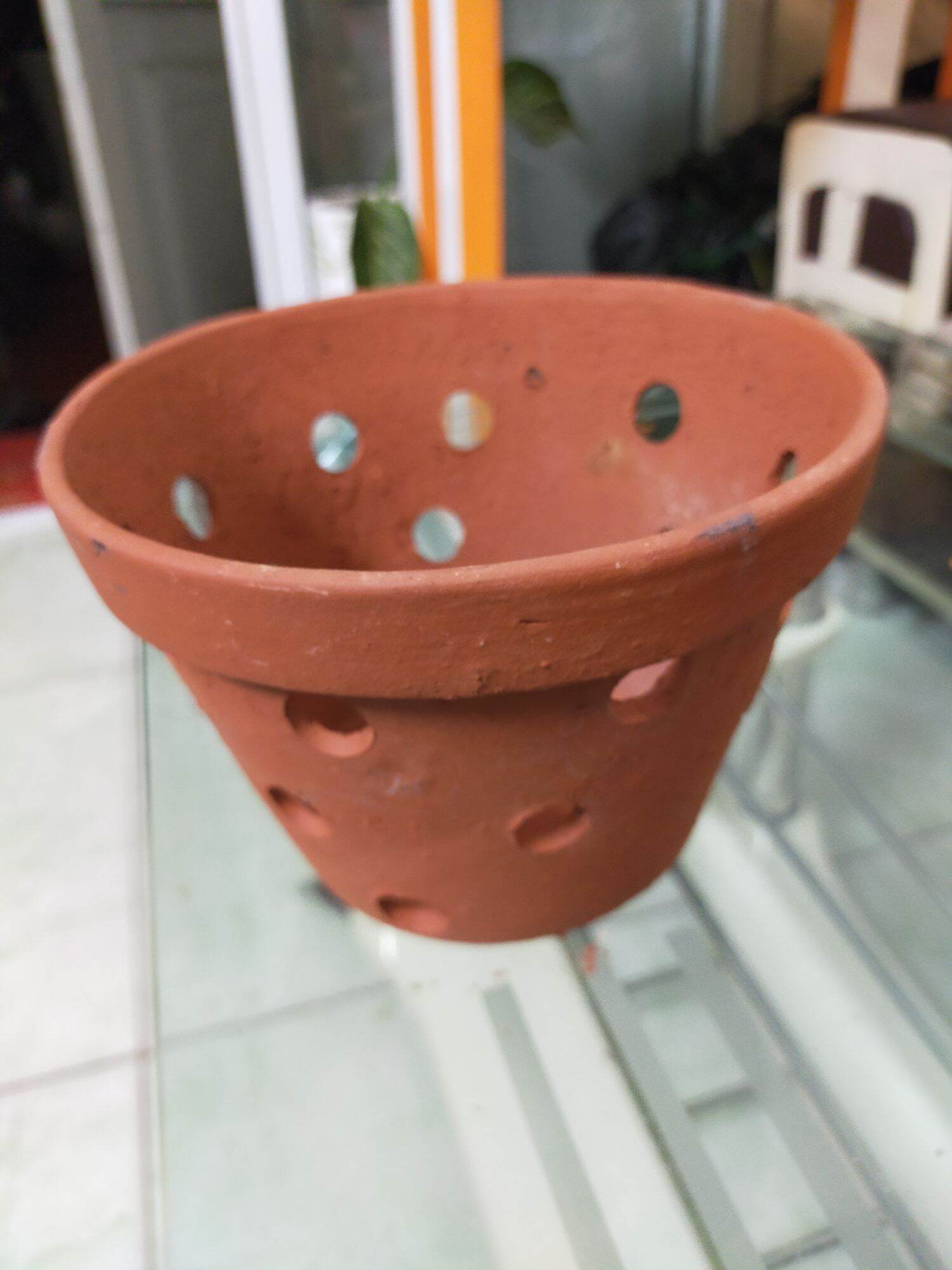 chậu đất nung trồng lan loại vừa (miệng rộng 16 cm, cao 11 cm)