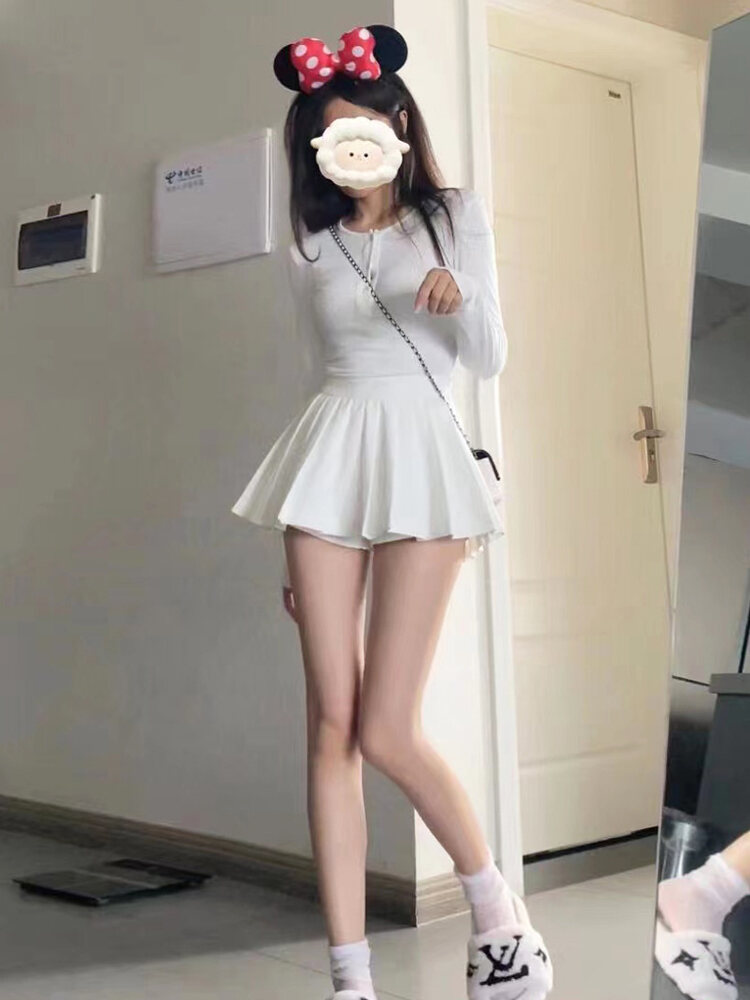 Váy Chữ a Cạp Cao Màu Trắng Cho Nữ Mùa Thu Đông Mới Về Váy Ngắn Chữ a Phong Cách Hàn Quốc Váy Ngắn Màu Trơn