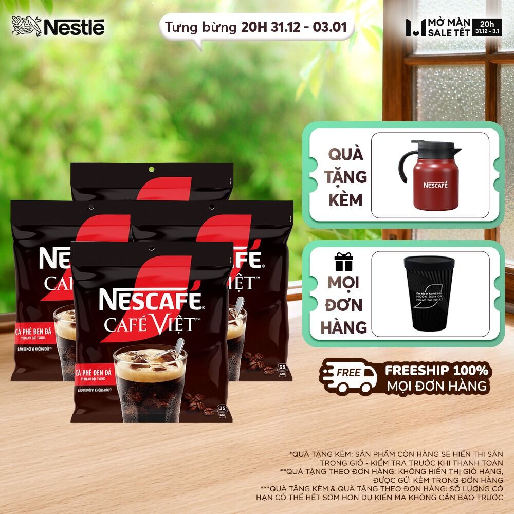 ƯU ĐÃI THÁNG 1 FREESHIP HCM Combo 4 Túi Cà phê hòa tan NESCAFÉ Café Việt Cà phê đen đá Túi 35 gói x 16g