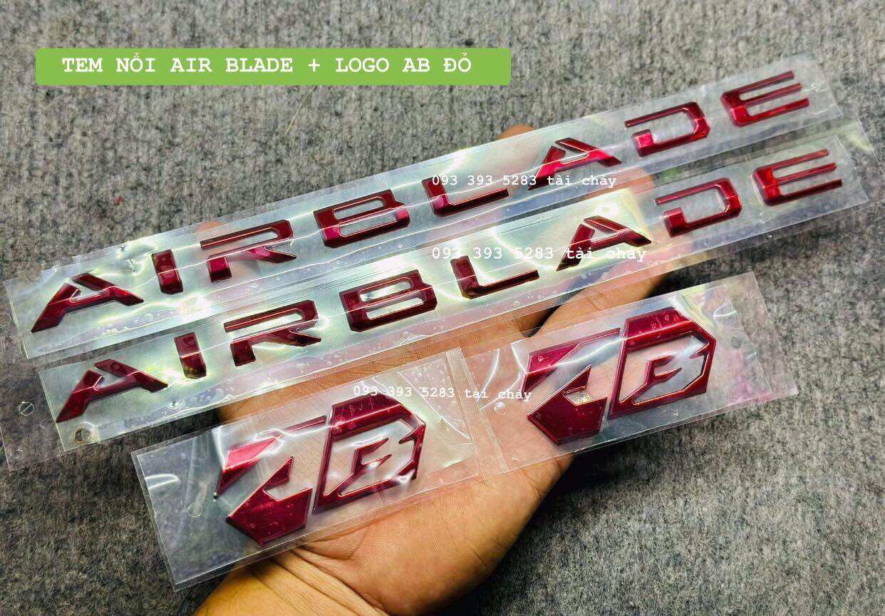 [ 1 COMBO ] ( CÓ BÁN LẺ ) TEM NỔI AIR BLADE ĐỎ + LOGO AB ĐỎ DÁN ỐP SƯỜN / CÁNH BỬNG