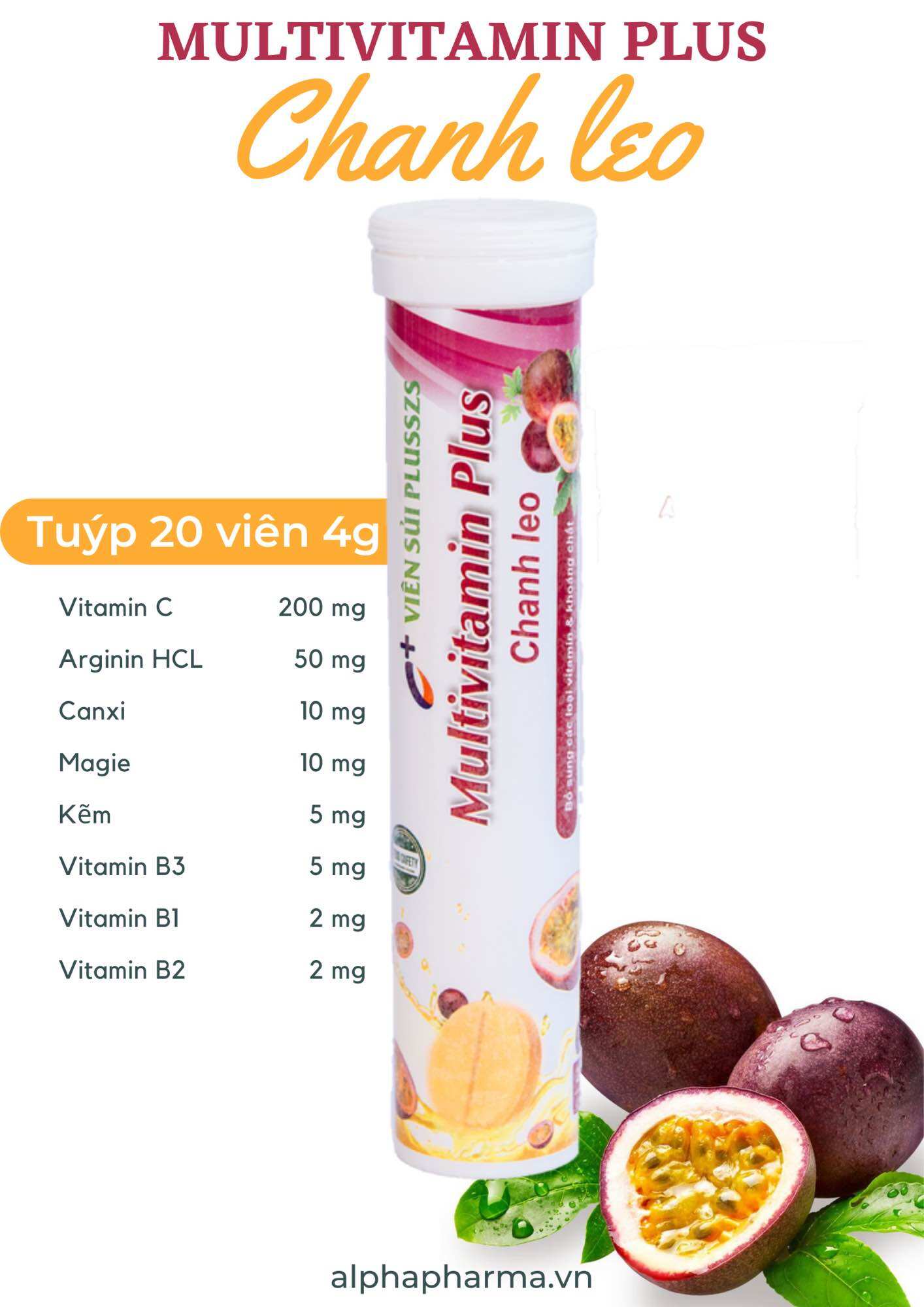 Viên sủi hương chanh leo Alpha 4g