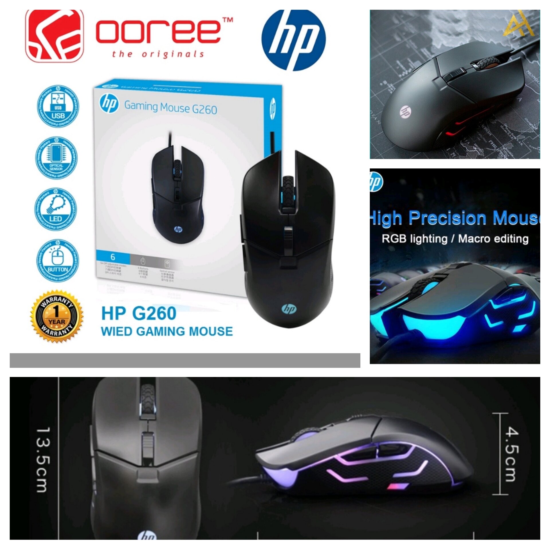 Chuột gaming có dây led 7 màu hp g260 , bảo hành 12 tháng, chuột máy tính có dây, chuột có dây