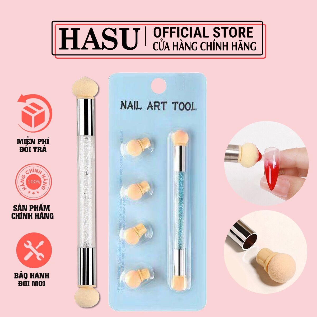 Bộ mút dặm ombre 2 đầu cán đá