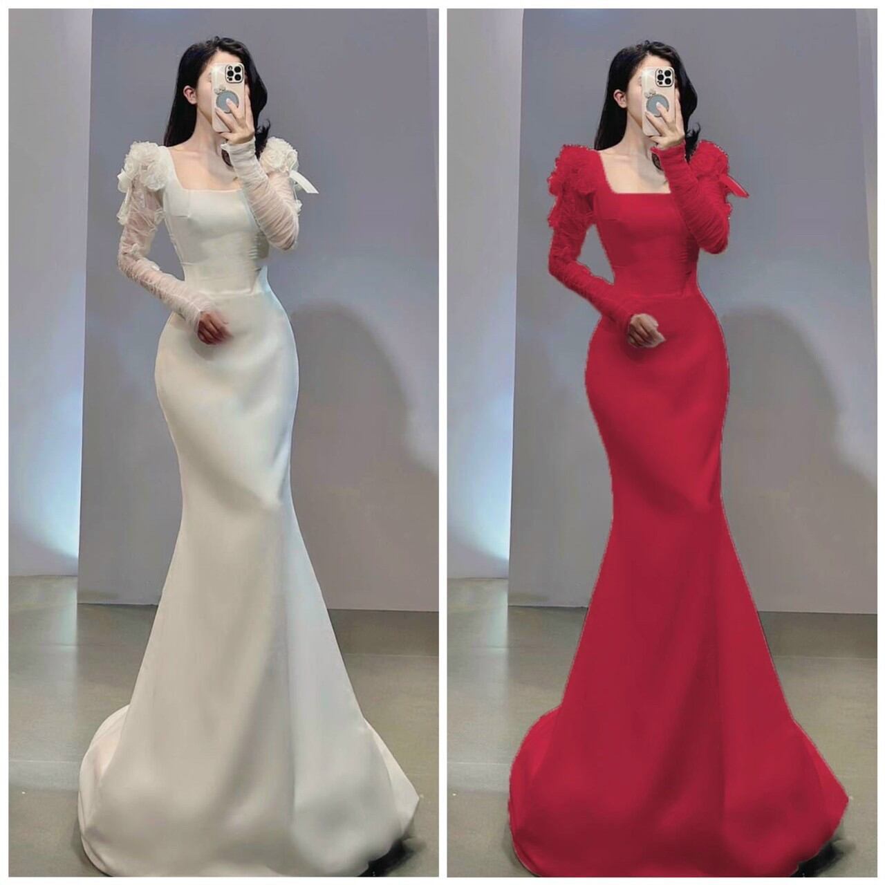 Đầm body đuôi cá đính hoa tay
