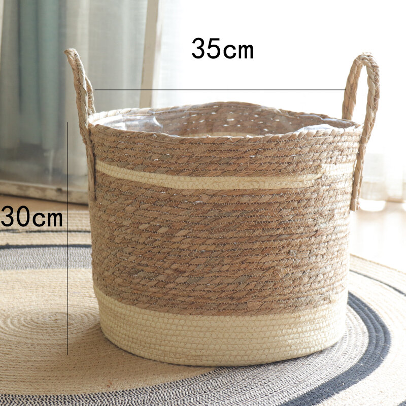 Chậu hoa đan cói đan mây bắc âu chậu bộ lớn để sàn cây xanh thực vật giỏ hoa đan giỏ trang trí trong nhà hơi xa hoa cao cấp