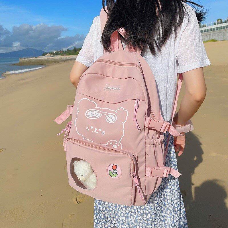 Balo nữ XD Gấu đeo kính đi học unisex balo giá rẻ balo laptop đi học đi chơi balo học sinh phối lưới trong balo