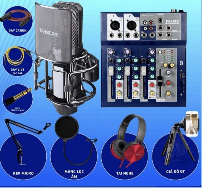 Bộ mic cao cấp takstar k850 + mixer yamaha f4 usb bluetooth 2022 đầy đủ phụ kiện tặng kèm tai ốp bảo hành 2 năm