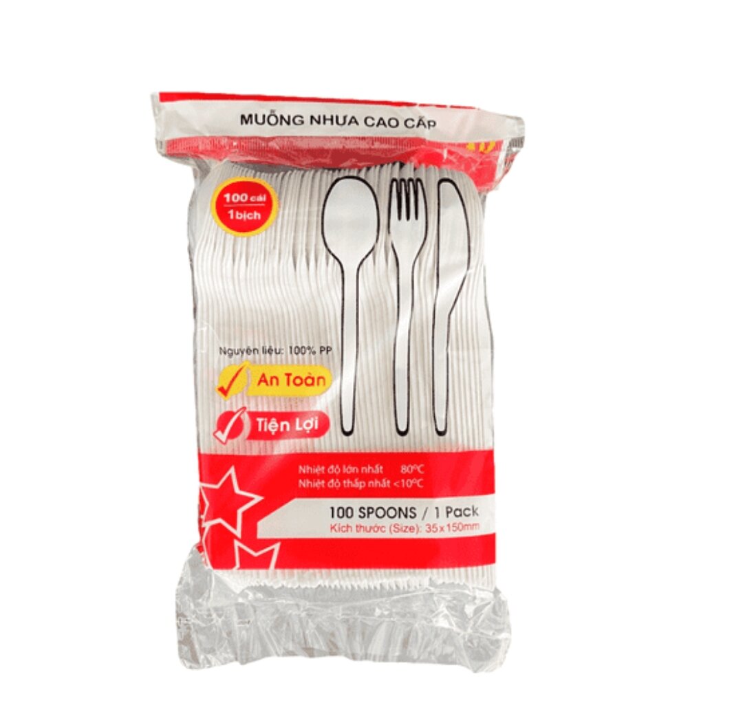 1 bịch muỗng nhựa 50 cái - Muỗng cơm - muỗng trà sữa màu trắng